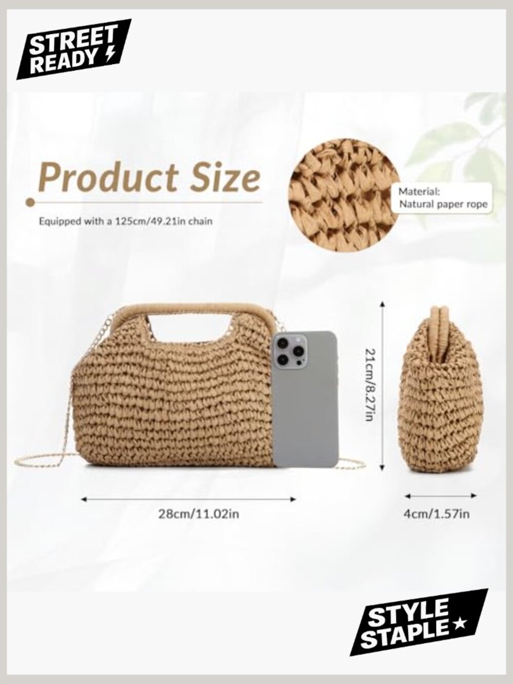Woven Straw Dumpling Clutch Bag for Women Summer Beach - Picture 4 of 7
